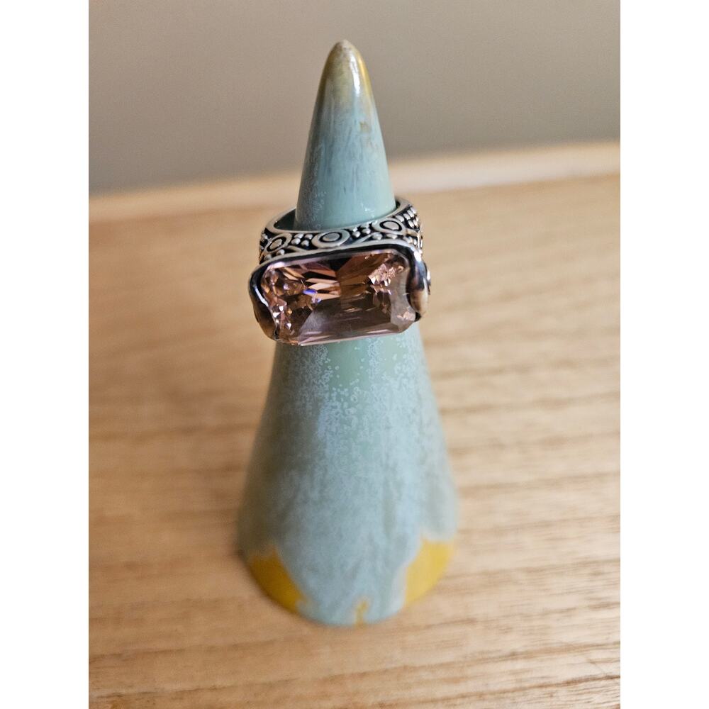 Sterling Silver Rose Cubic Zirconia Statement Ring – Size 6.75, .925